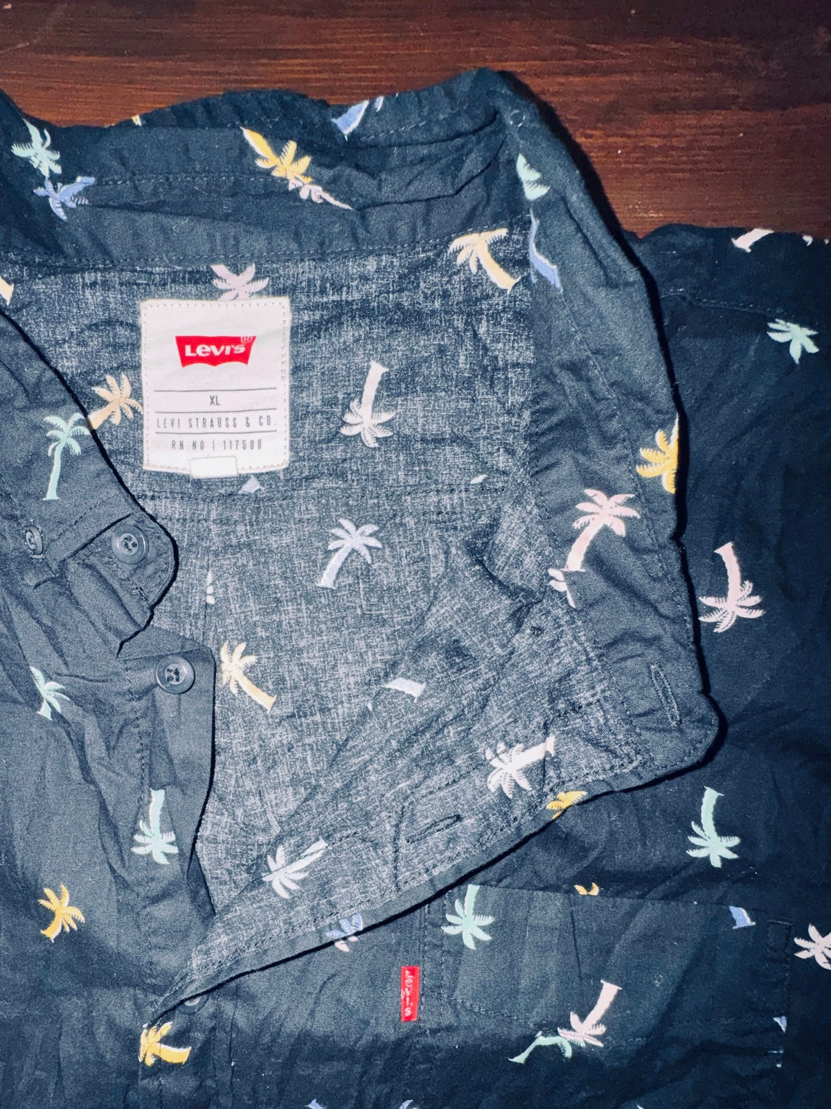 Levi’s Мъжка риза – Черна с палми, 100% памук, Къс ръкав