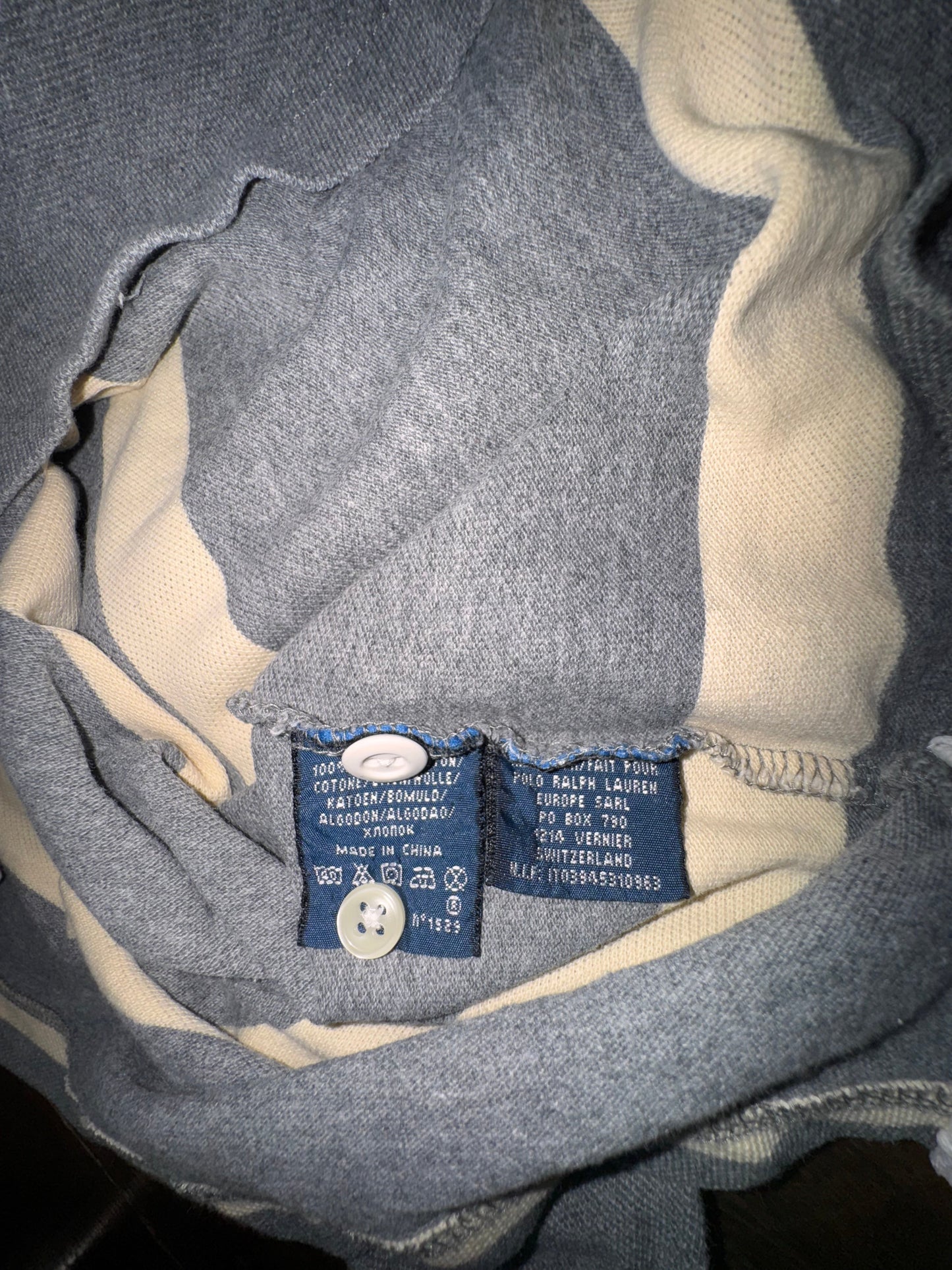 Ralph Lauren Мъжка ръгби риза – Сиво-бежово райе, Дълъг ръкав, S