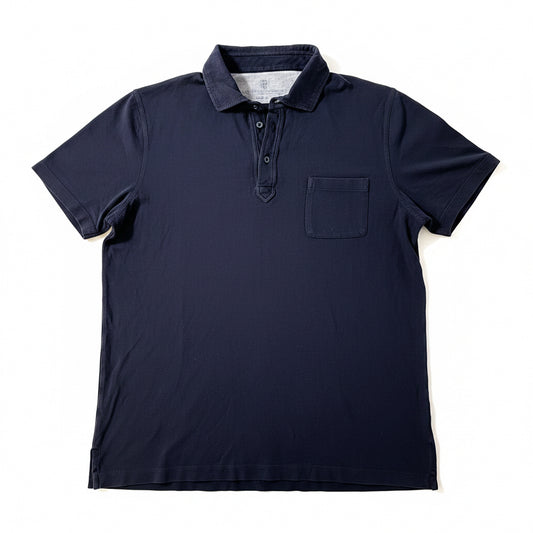 Brunello Cucinelli Луксозно Тъмносиньо Поло XL Slim Fit — Made in Italy