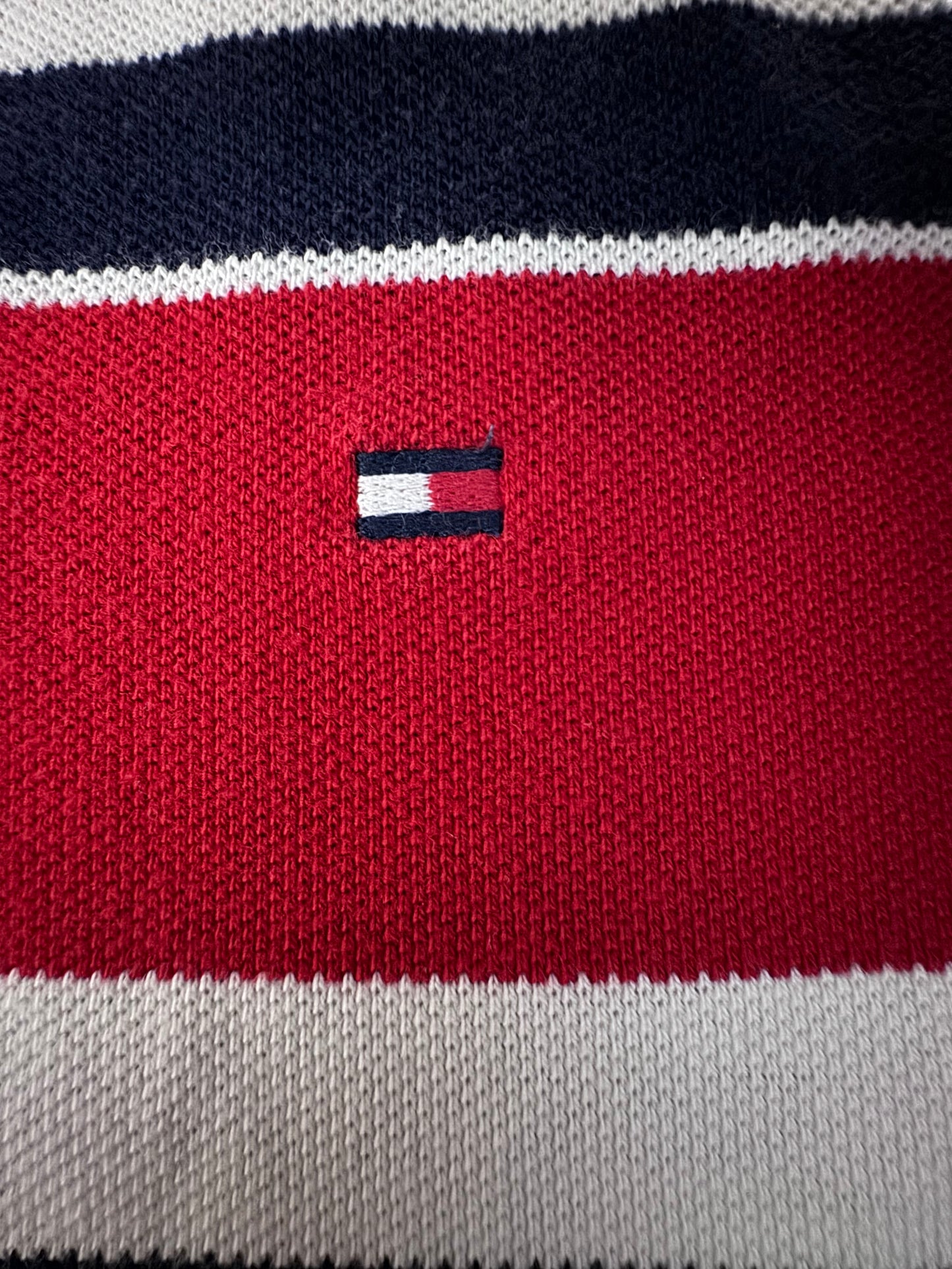 Tommy Hilfiger Райе Поло M — Мъжка Риза Червено/Синьо 100% Памук