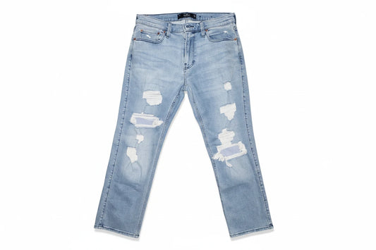 Hollister Мъжки дънки – Светлосин деним, Vintage Straight, Ripped