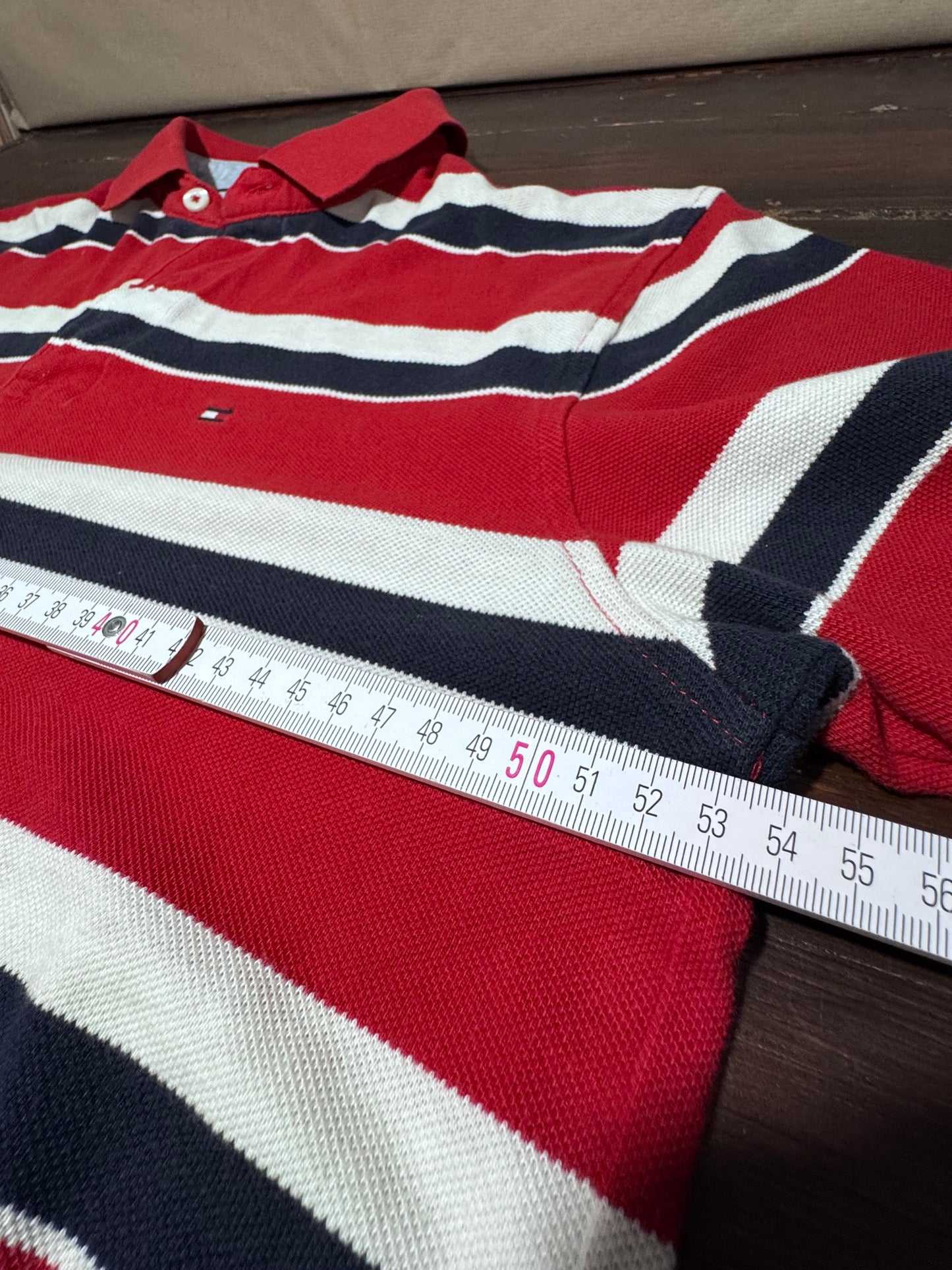 Tommy Hilfiger Райе Поло M — Мъжка Риза Червено/Синьо 100% Памук
