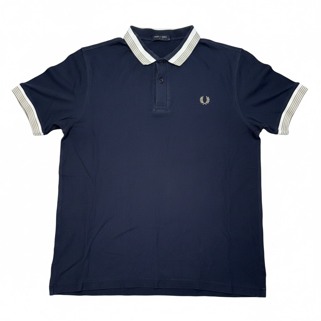 Fred Perry поло тениска XL Тъмно синьо Бежов кант