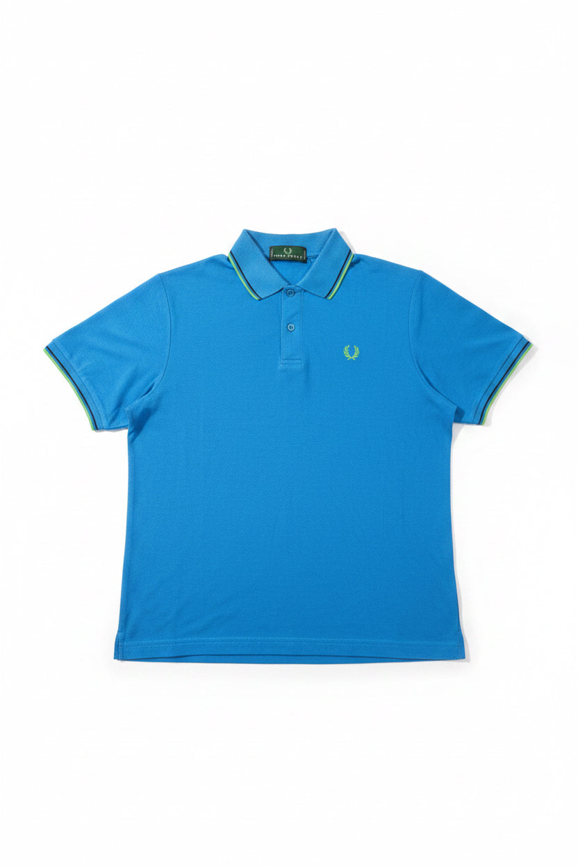 Fred Perry Синьо Поло L — Мъжка Риза с Неонов Кант