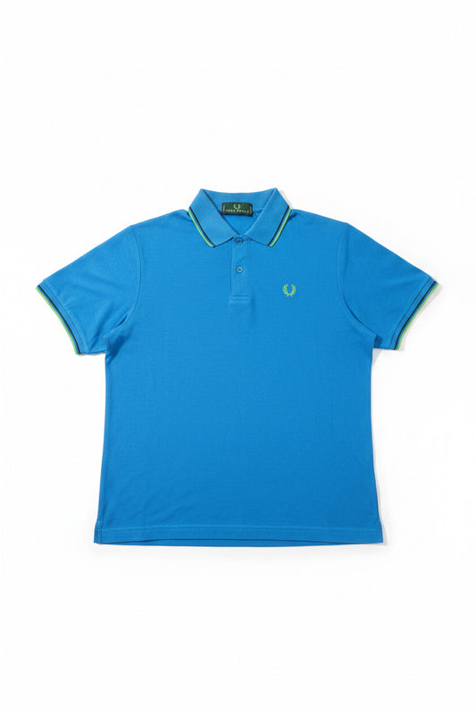 Fred Perry Синьо Поло L — Мъжка Риза с Неонов Кант