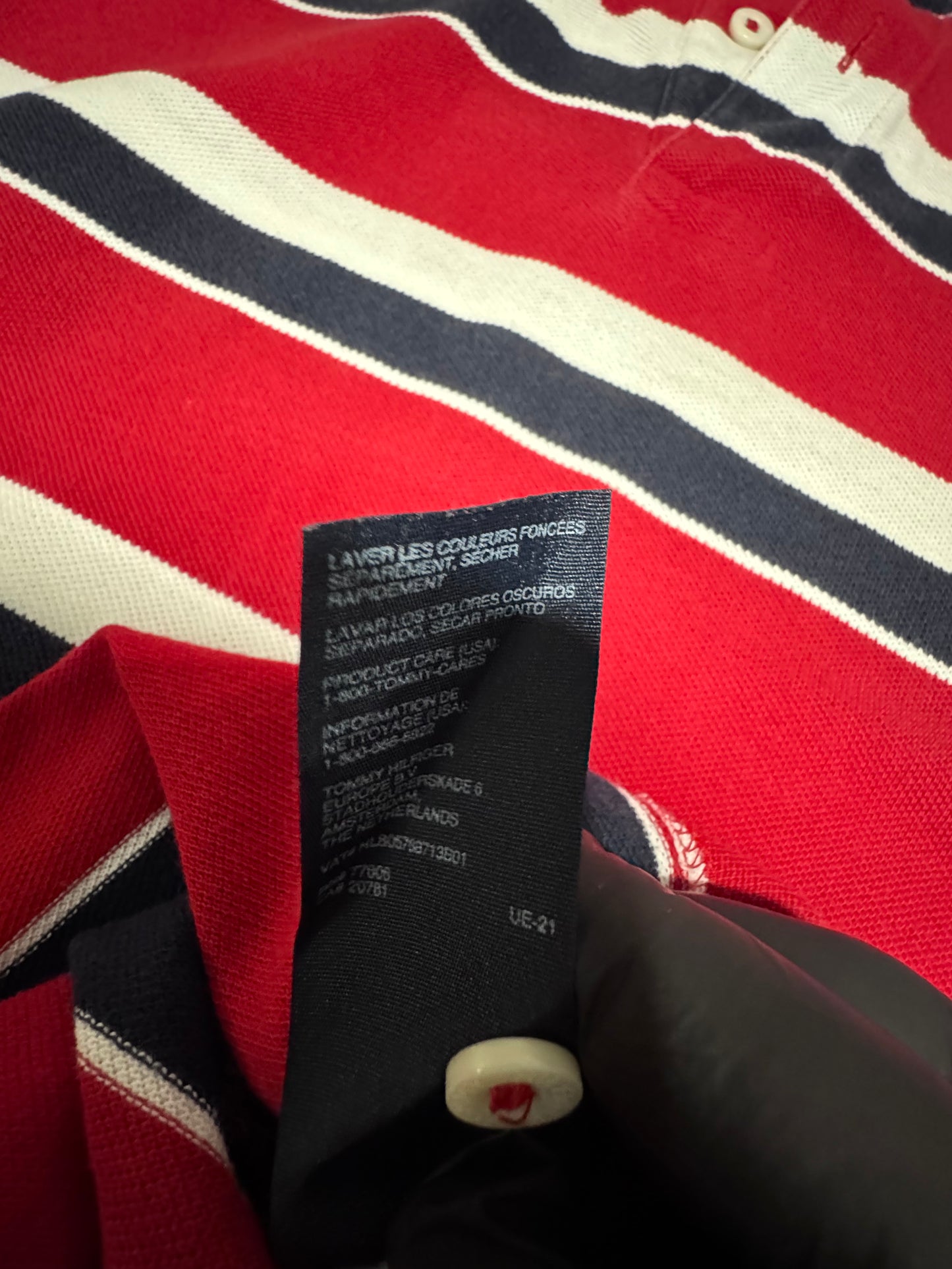 Tommy Hilfiger Райе Поло M — Мъжка Риза Червено/Синьо 100% Памук
