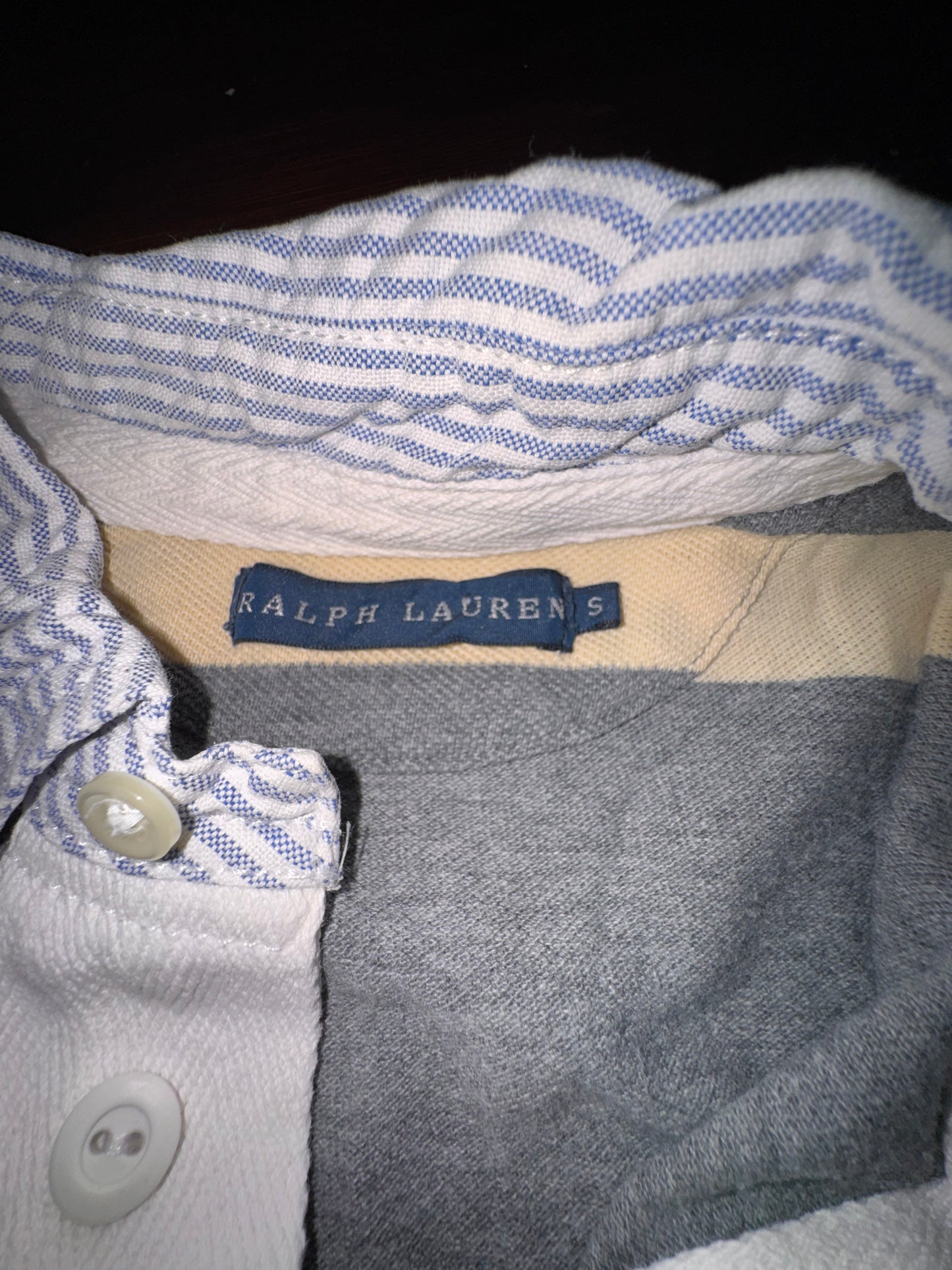 Ralph Lauren  Мъжка ръгби риза – Сиво-бежово райе, Дълъг ръкав, S