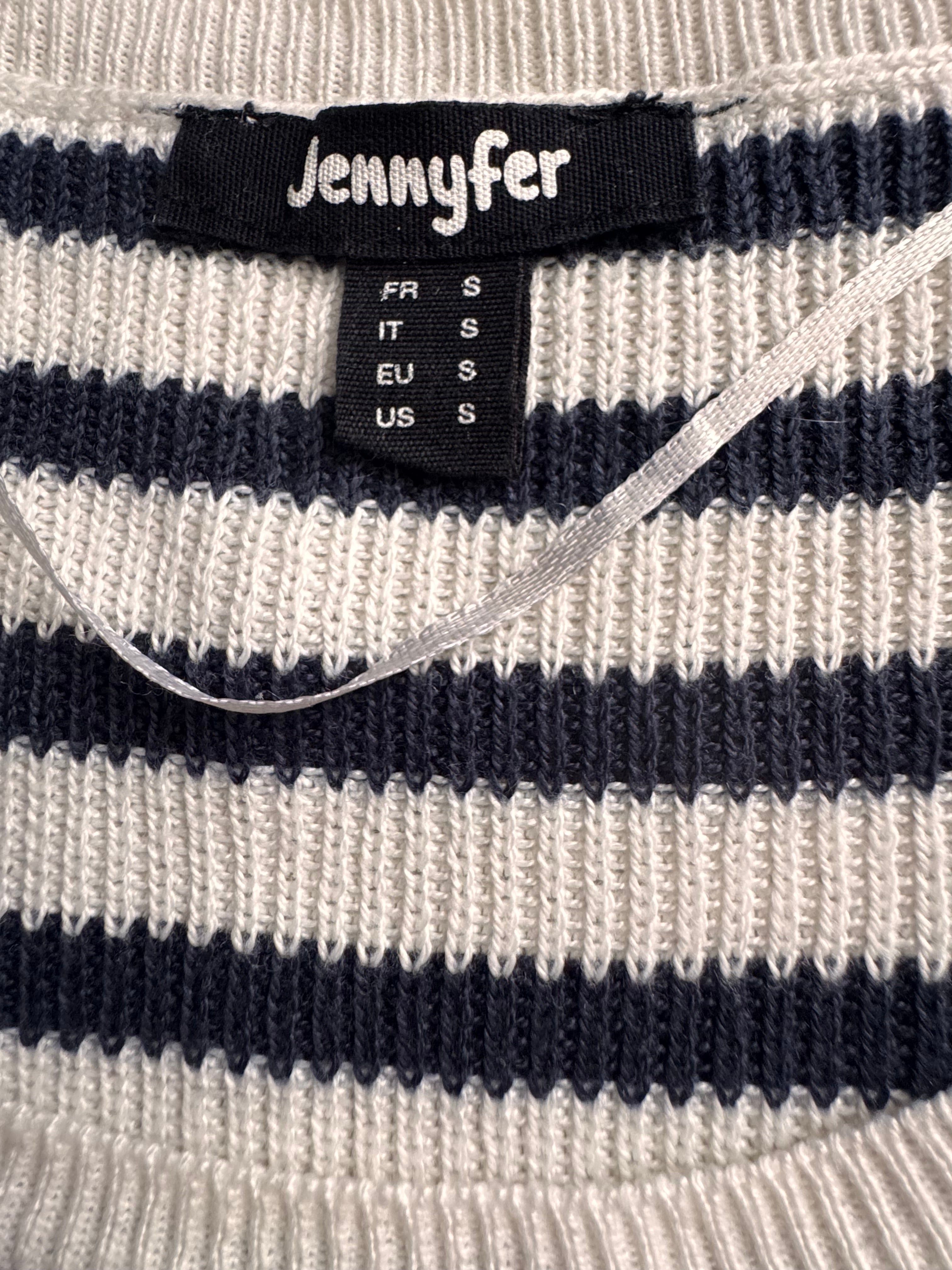 Jennyfer – Плетена блуза на райе – Бяло и тъмносиньо – Размер S