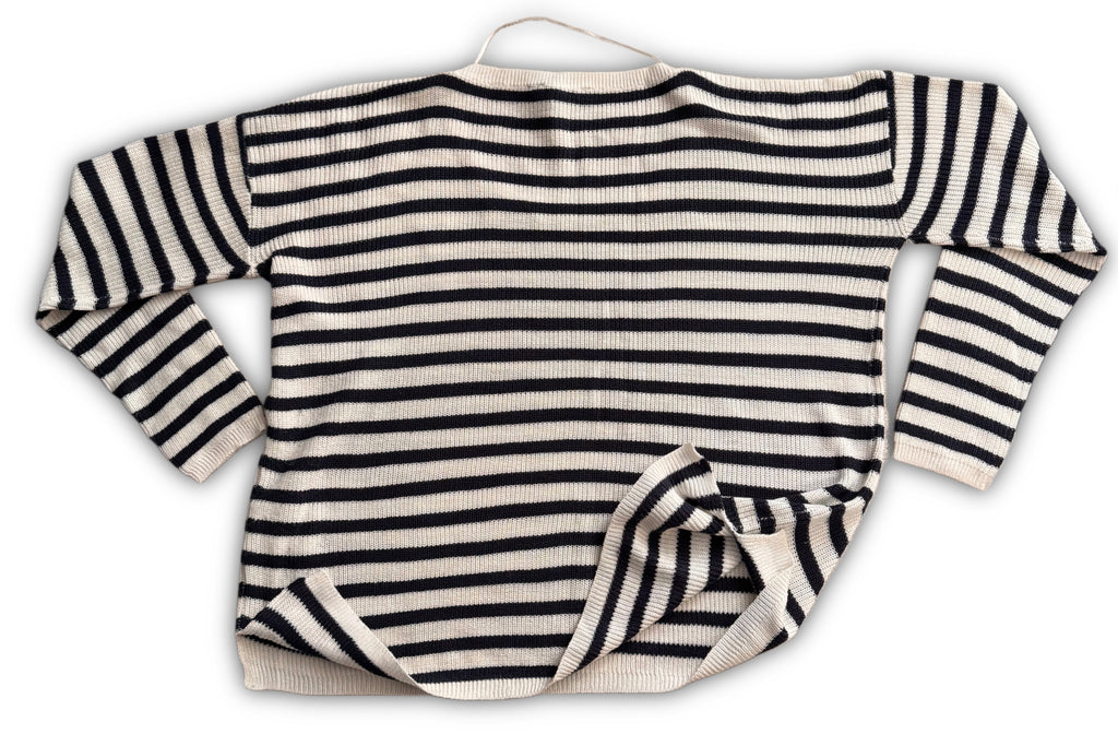 Jennyfer – Плетена блуза на райе – Бяло и тъмносиньо – Размер S