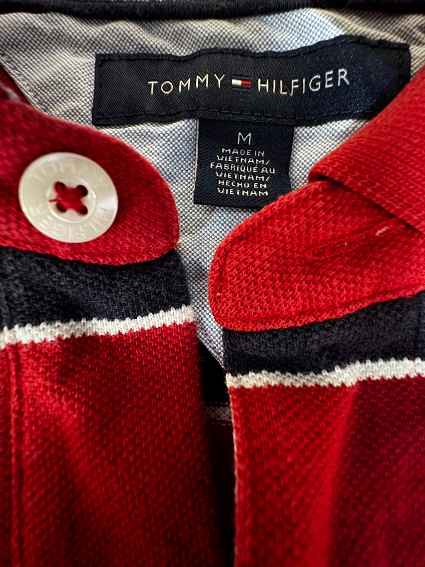 Tommy Hilfiger Райе Поло M — Мъжка Риза Червено/Синьо 100% Памук