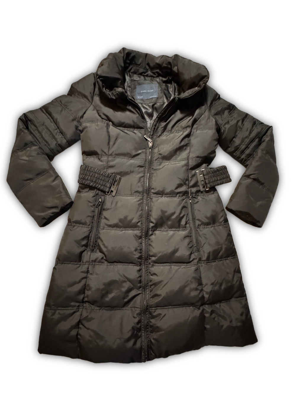 Zara Basic – Дълго капитонирано яке с колан – Черно – Размер M