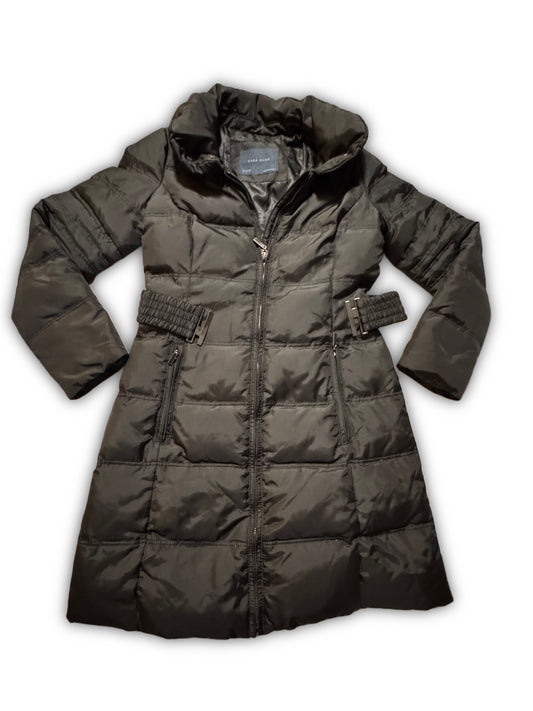 Zara Basic – Дълго капитонирано яке с колан – Черно – Размер M
