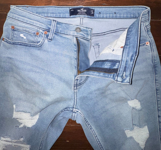Hollister Мъжки дънки – Светлосин деним, Vintage Straight, Ripped