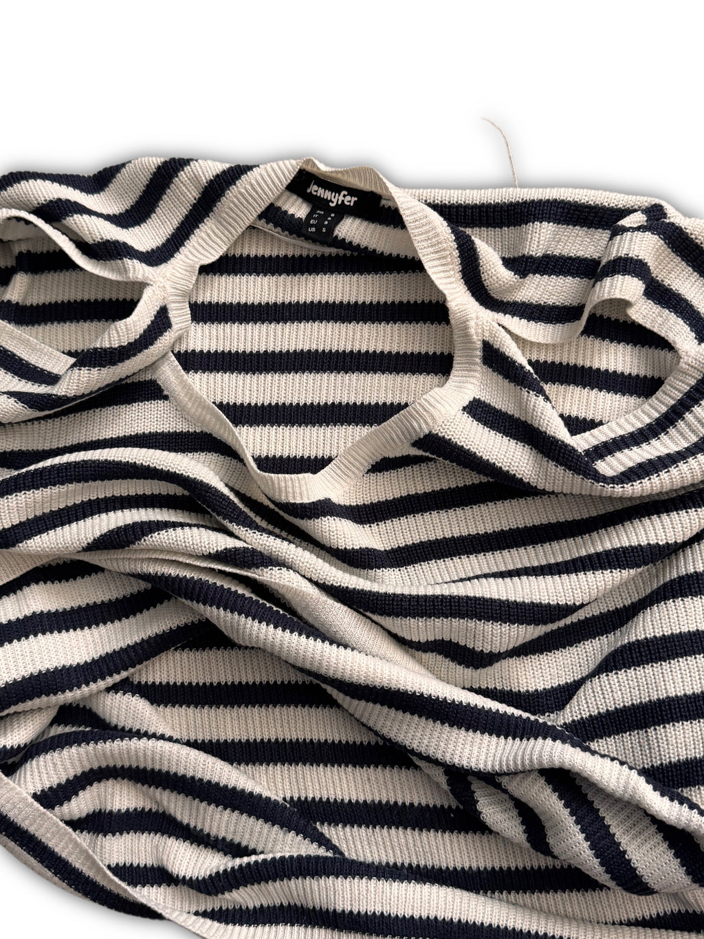 Jennyfer – Плетена блуза на райе – Бяло и тъмносиньо – Размер S