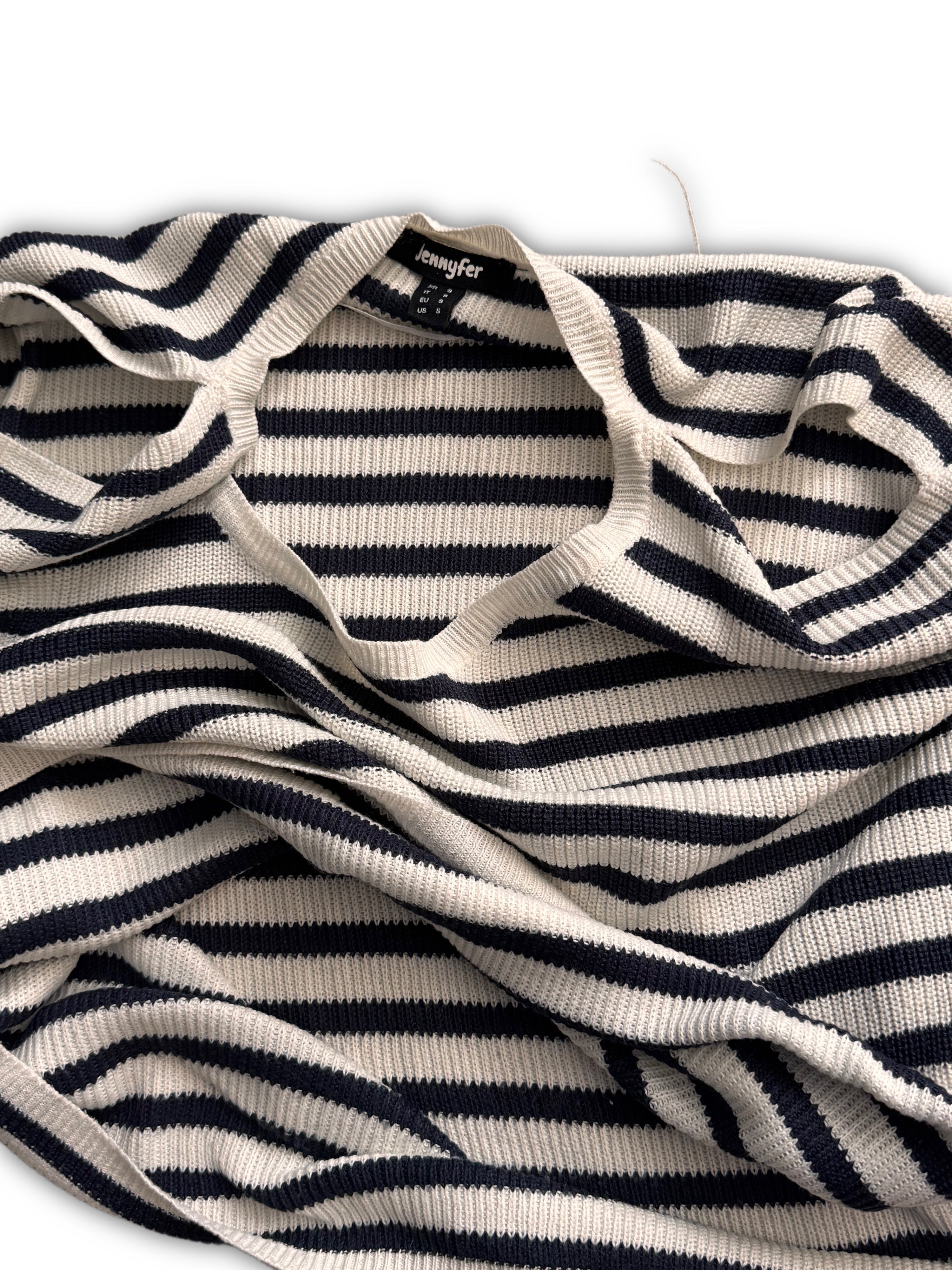 Jennyfer – Плетена блуза на райе – Бяло и тъмносиньо – Размер S