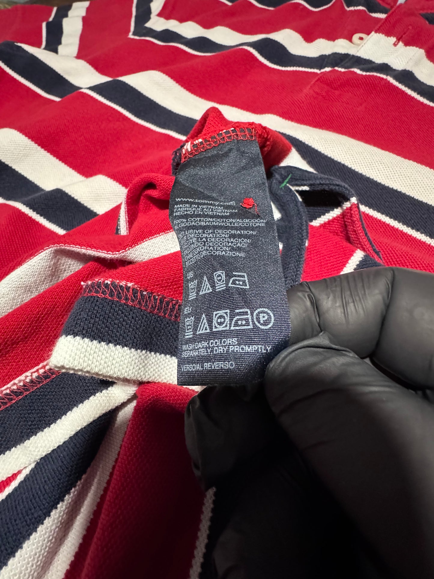 Tommy Hilfiger Райе Поло M — Мъжка Риза Червено/Синьо 100% Памук
