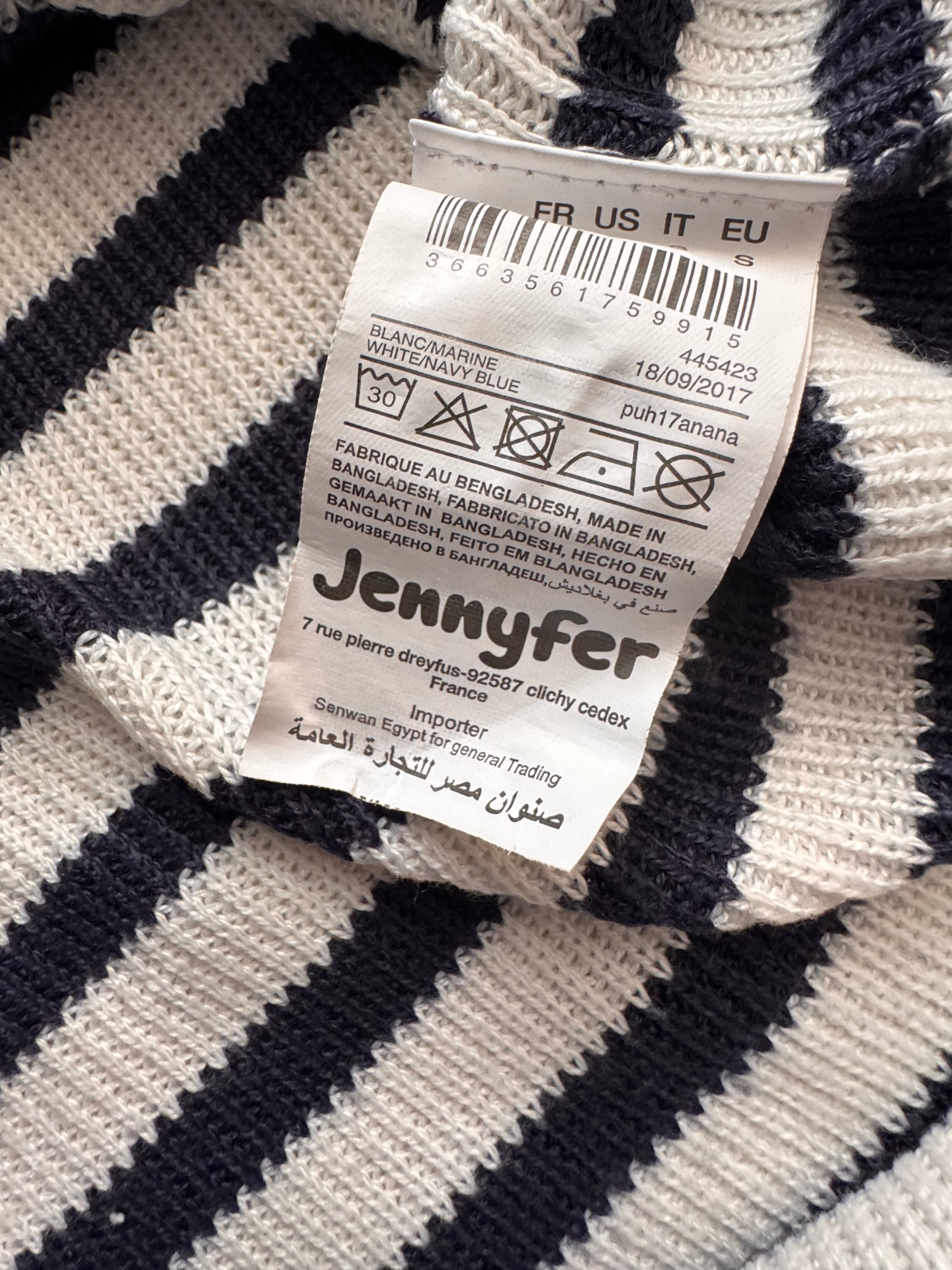 Jennyfer – Плетена блуза на райе – Бяло и тъмносиньо – Размер S